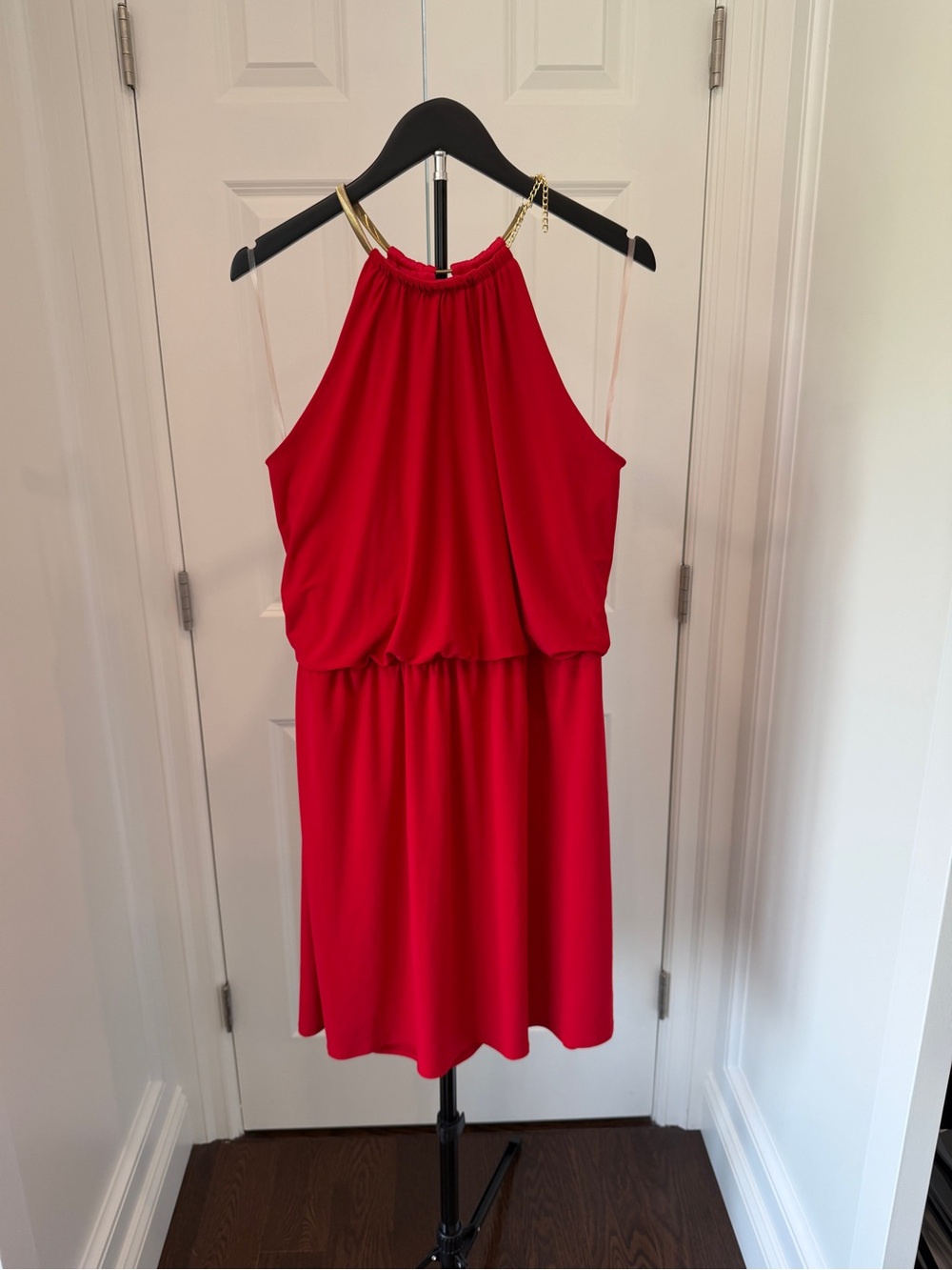 MSK Red Halter Mini Dress with Gold Chain Strap